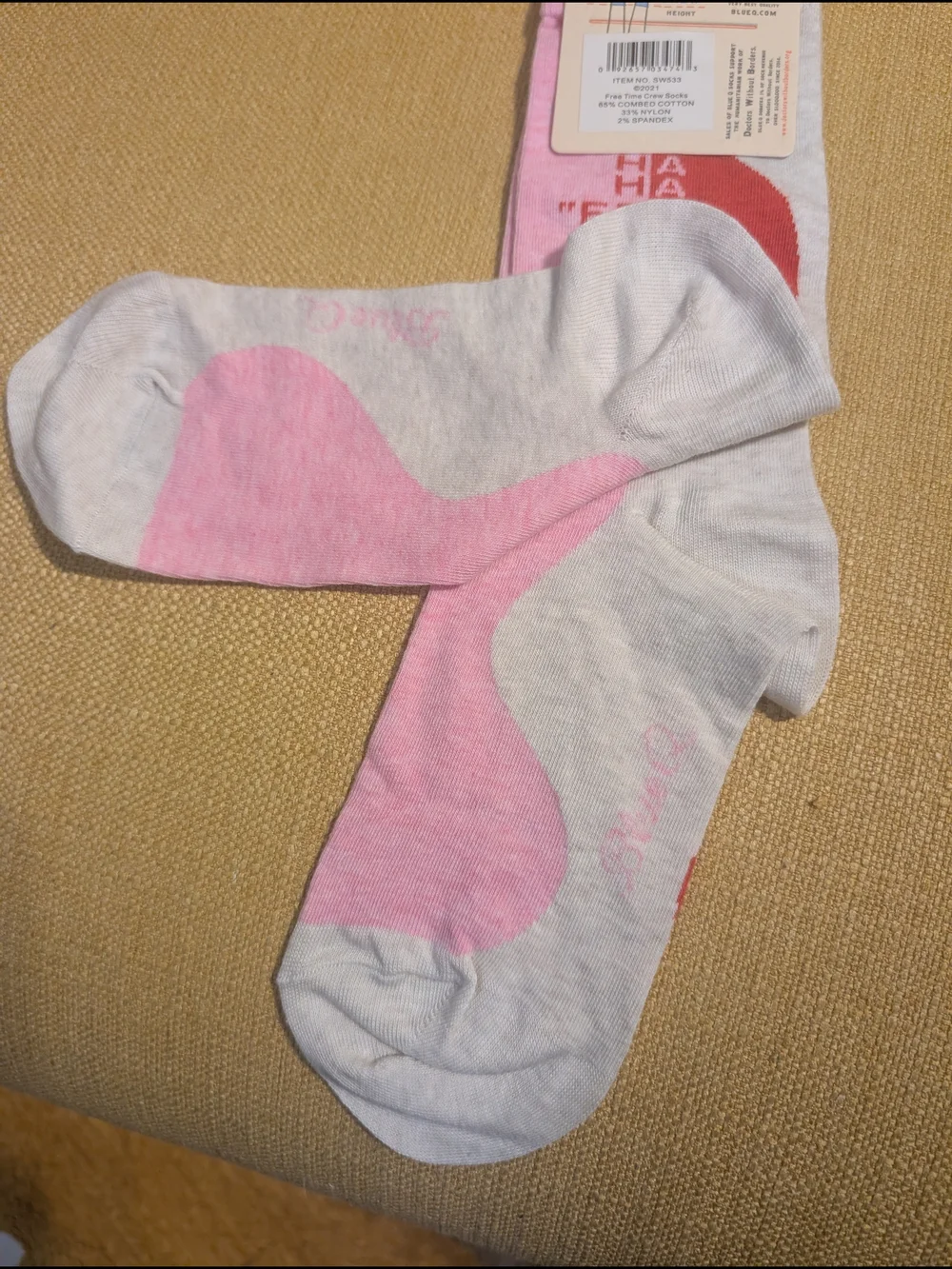 Blue Q Pink, Gray & Red Crew Socks - Soft Cotton 